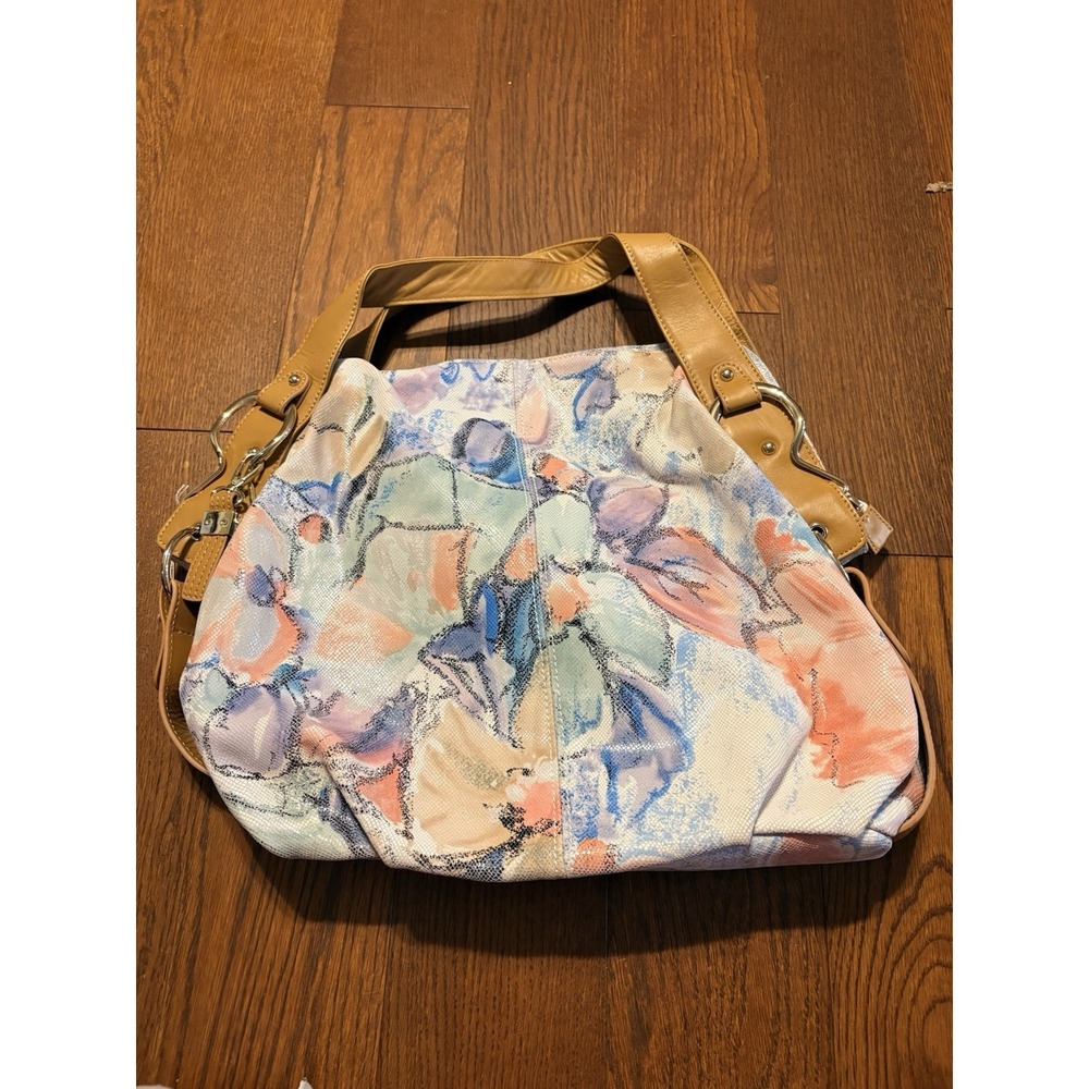 Buxton Faux Leather Handbag Pastel Blue Pink Watercolor Floral Tropical Colorful
